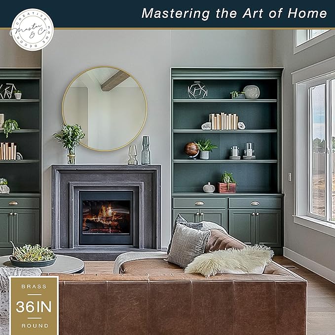 MCS Master & Co. 37.75in Round Metal Brass Mirror, Modern Wall Hanging Large Mirror for Bathroom, Bedroom & Livingroom