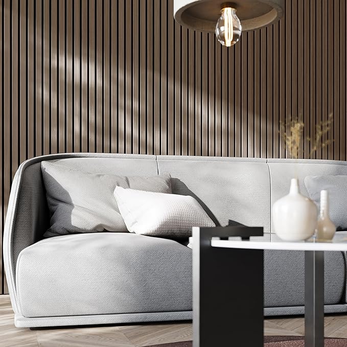 2 Pack – 94” x 12.6” 3D Acoustic Slat Wood Wall Panels | Soundproof Decorative Wall & Ceiling Panels | Modern Noise-Reducing Acoustic Paneling for Home, Office & Studio (Driftwood)