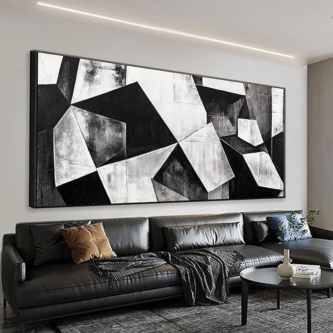 Canvas Art Wall Decor Print Black And White Abstract Wall Art For Living Room Pictures Geometric Color Block Abstract Wall Decor Painting Picture For Bedroom Home Artwork 24 X 48 In With Framed