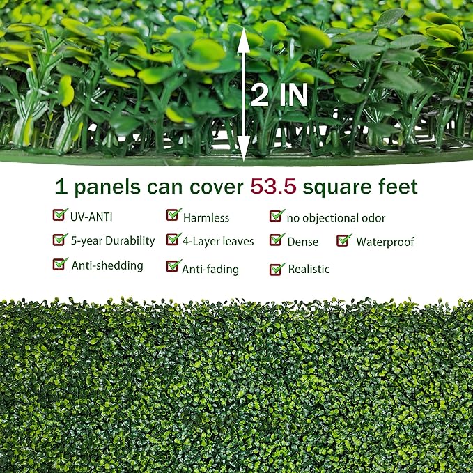 Artificial Boxwood Roll Panels: 48 X 160 in(53.5 sqft) UV-Anti Artificial Ivy Privacy Fence Wall Screen for Indoor Outdoor Green Grass Wall Decor & Ivy Fence Covering Privacy