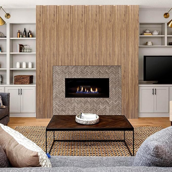 KASARO 3D Faux Wood Wall Panels - 16 Pack (47.2"x4.8") Fluted Slat Paneling for Walls & Ceilings, Adhesive or Nail Install, Waterproof Textured Decor - Living Room, Bedroom, Natural