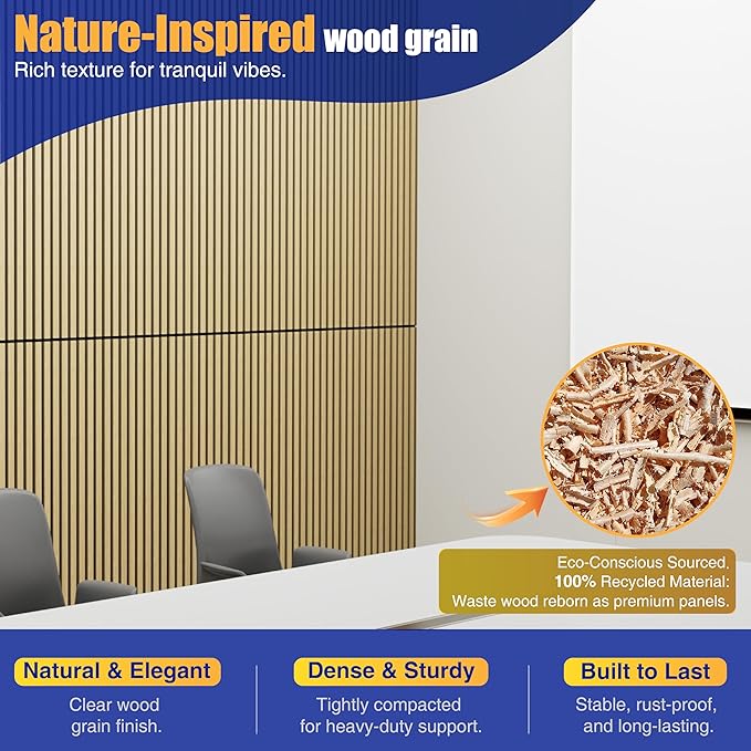 4PCS Acoustic Wood Slat Wall Panels, 47.2" x 12.8" Soundproof Panels for Walls, Sound Absorbing Panels for Interior Decor and Room Acoustic Treatment