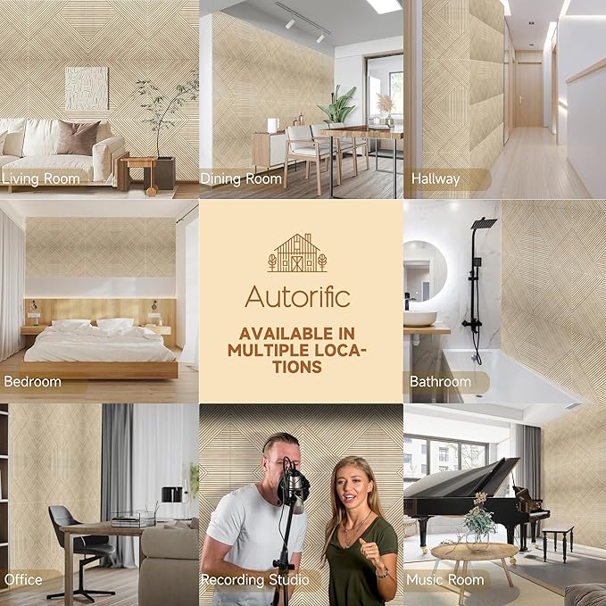 Acoustic Wall Panels,6 Pack Total Size 72 x 48 Inches,Self-Adhesive Decorative Acoustic Panels for Wall and ceiling,3D UV Printing with Wood Look,Rustic Oak