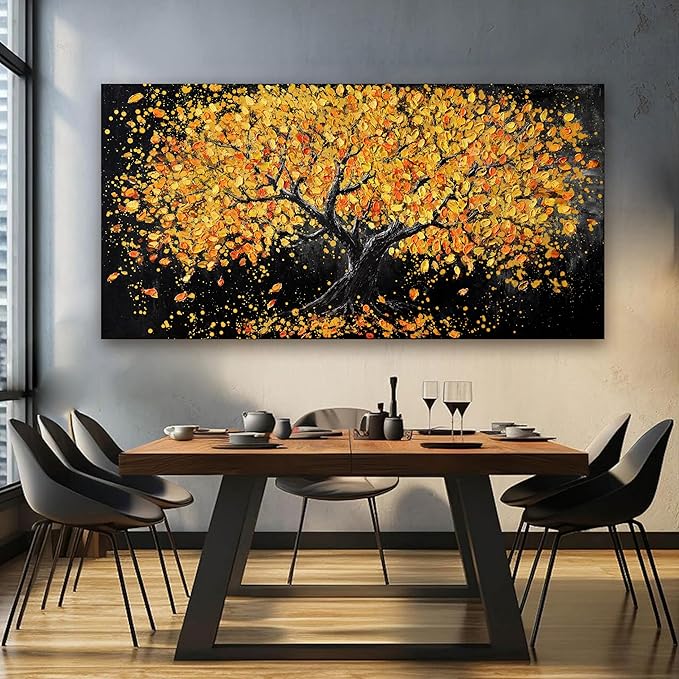 Canvas Wall Art Decor Large Wall Art Pictures for Living Room Artwork for Walls Black and Gold Wall Art Decor Tree of Life Wall Art Prints Canvas Art Wall Decor for Home Office Wall Decor 29" X 58"