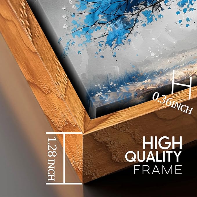 Ouzzlie Tree Wall Decor Light Blue Wall Art for Living Room Gray Painting Large Artwork 29" x 59"