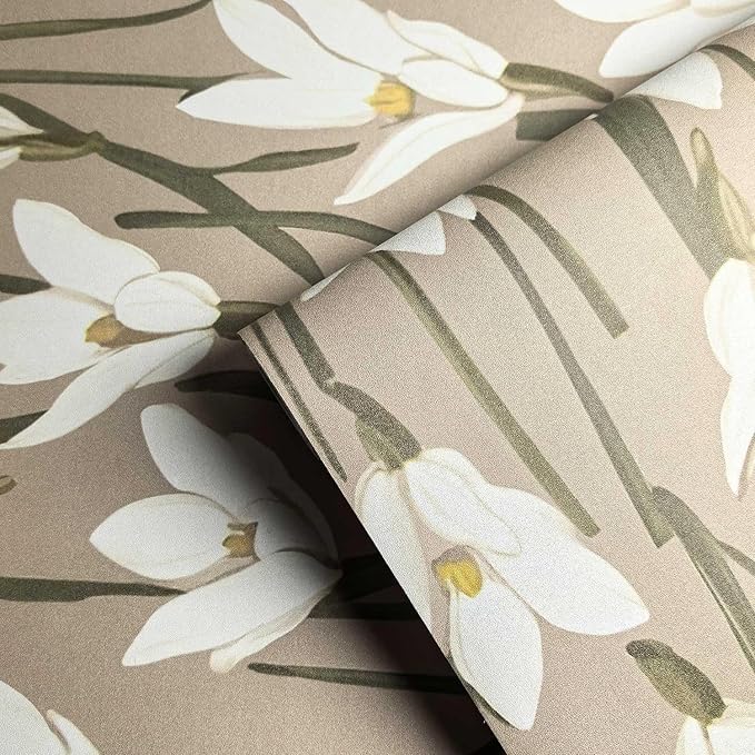 17.3" x 196.8" Floral Wallpaper Vintage Brown Orchid Peel and Stick Wallpaper Self Adhesive Removable Wallpaper for Bedroom Decorative Contact Paper