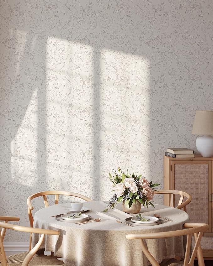 Boho Roses Wallpaper | Removable Self Adhesive Minimalistic Wallpaper | Floral Peel and Stick Mural (1 roll 24" W x 72" H)