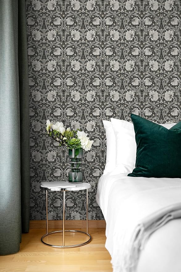 NextWall Pimpernel Floral Peel and Stick Wallpaper (Charcoal & Pearl Grey)