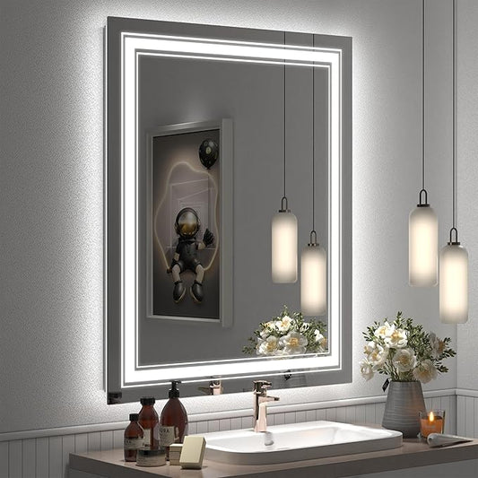 24x32 LED Bathroom Mirror, Lighted Mirror for Bathroom Wall, Backlit and Front lit, Dimmable, Anti-Fog, Shatterpoof, Memory (Horizontal/Vertical)