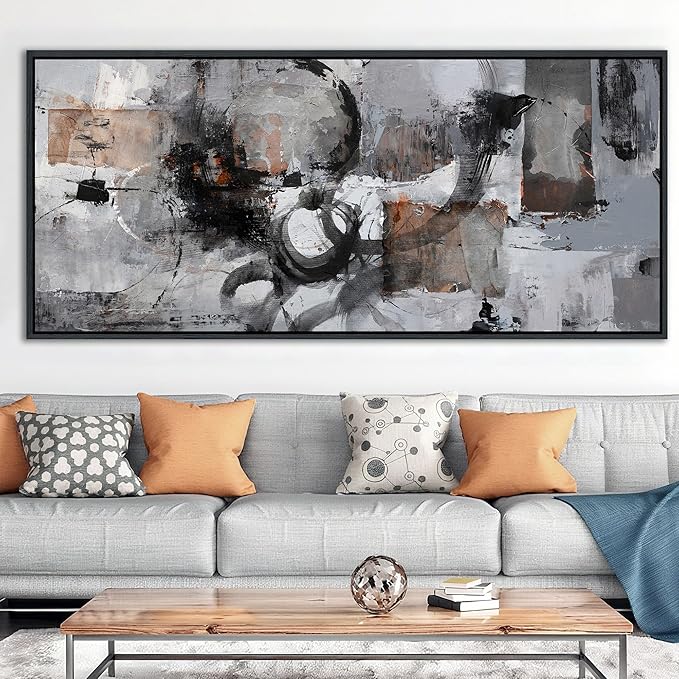 Large Abstract Black And Grey Canvas Wall Art Living Room Wall Decor Paintings Decorations Modern Wall Pictures for Bedrooms Framed Artwork for Walls