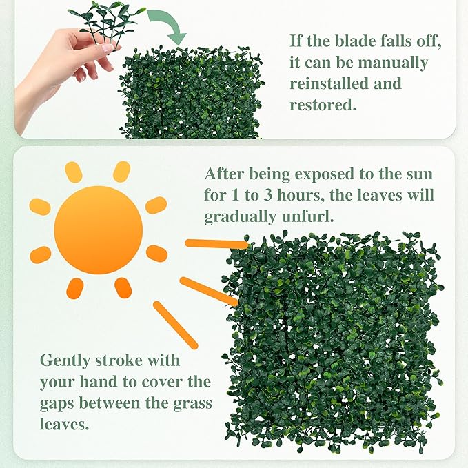 Artificial Greenery Grass Wall Panel, 10x10 Inch 6-Pack (4.2 sqft), UV-Anti Fake Ivy Fence Privacy Screen Green Boxwood Covering for Indoor and Outdoor Home Wall Decor