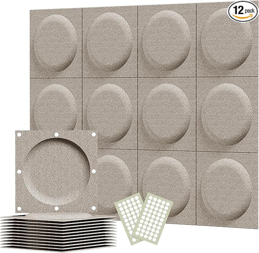 Acoustical 3D Wall Panels, 12 Pack 12''x12'' Circle Art Acoustic Panels for Interior Wall Decor, Decorative Acoustic Panels, Acoustic Wall Panels, Sound Absorbing Wall 3D Art (Camel)
