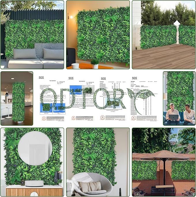 Artificial Greenery Wall Panels: 20''x 20'' 12P UV-Anti Faux Greennery Grass Wall Privacy Backdrop Fence Screen for Garden Fence Covering Privacy, Outdoor Indoor Home Decor