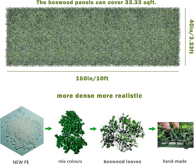 Bybeton Artificial Ivy Privacy Fence Screen,40"x160" (43.05 sqft) UV-Anti Faux Boxwood Leaves Grass Wall Roll for Patio Balcony Privacy, Garden, Backyard Greenery Wall Backdrop and Fence Decor