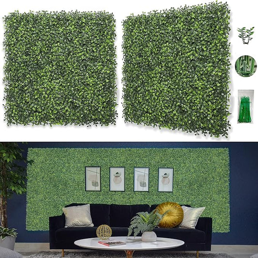 Bybeton Artificial Green Wall Panel,20"x 20"(20pcs) UV-Anti Boxwood Faux Grass Wall Panels for Interior Wall, Backdrop Wall,Garden Wall and Indoor Outdoor Plant Wall Decor