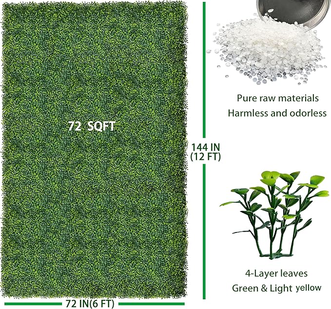 Artificial Boxwood Roll Panels: 6FT X 12FT (72 sqft) UV-Anti Artificial Ivy Privacy Fence Wall Screen for Indoor Outdoor Green Grass Wall Decor & Ivy Fence Covering Privacy