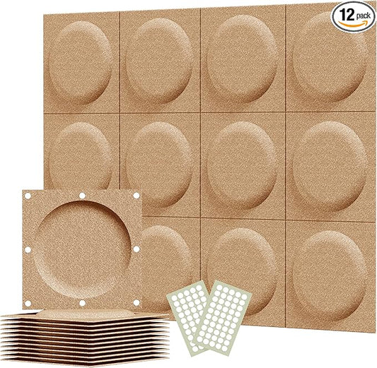 Acoustical 3D Wall Panels, 12 Pack 12''x12'' Circle Art Acoustic Panels for Interior Wall Decor, Decorative Acoustic Panels, Acoustic Wall Panels, Sound Absorbing Wall 3D Art (Khaki)