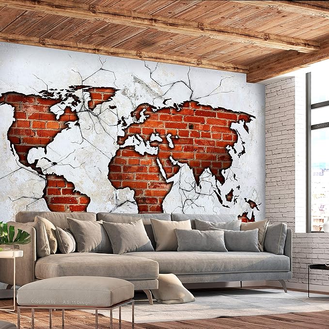 artgeist Wall Mural World Map 77x55 in - XXL Peel and Stick Self-Adhesive Wallpaper Removable Large Sticker Foil Wall Decor Print Picture Image Design Map of The World k-A-0495-a-a