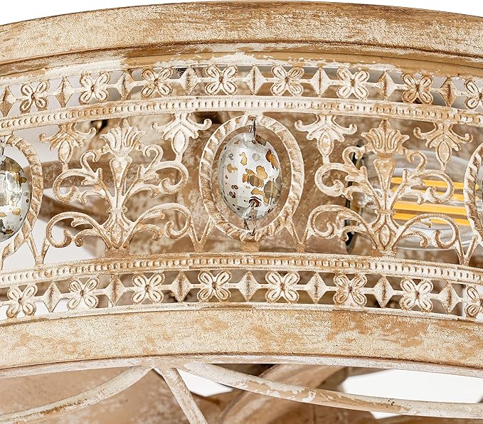 18" Rustic Cottage Distressed Wood-Look Fandelier with Remote, Small Farmhouse Enclosed Ceiling Fan Light, Low Profile Flush Mount for Entryway, Kids Room, Cozy Spaces