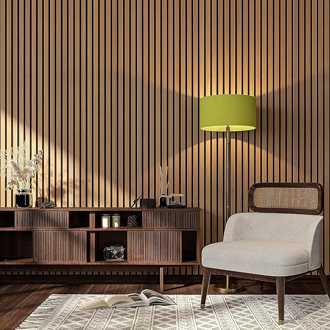 2-Pack 94” x 12.6” Acoustic Wood Wall Panels – 3D Slat Soundproofing for Walls & Ceilings – Elegant Decorative Panels for Modern Interior Design (American Oak)