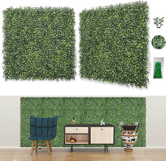 Bybeton Artificial Boxwood Grass Wall Panels,12 Pack 20"x 20" UV-Anti Grass Backdrop& Greenery Wall Panels for Indoor Outdoor Privacy Protected and Garden, Balcony,Privacy Fence Screen Décor