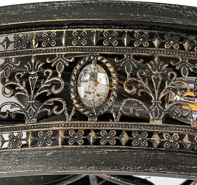 Caged Ceiling Fans with Lights,Vintage Victorian Rustic Crystal Fandelier,Low Profile Flush Mount,Small Enclosed Bladeless Ceiling Fan with Light for Bedroom,Kitchen,Living Room,Dining Room