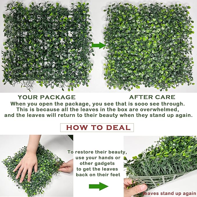 Bybeton Artificial Grass Backdrop Wall,10"x 10"(8Pcs) UV-Anti Boxwood Hedge Topiary Wall Panels for Indoor Outdoor Privacy Protected and Garden,Balcony,Privacy Fence Screen Décor