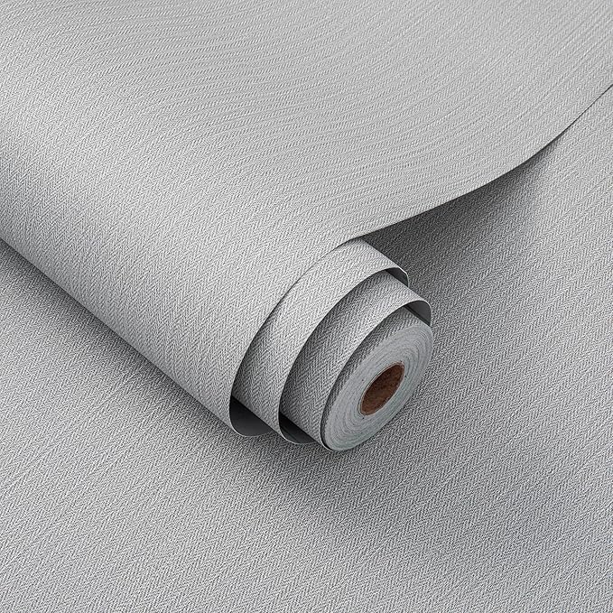 24"x393" Grey Grasscloth Peel and Stick Fabric Textured Contact Paper Removable Linen Wallpaper Vintage Matte Frosted Waterproof Sticky Wallpaper for Bedroom Bathroom Kitchen (Gray)