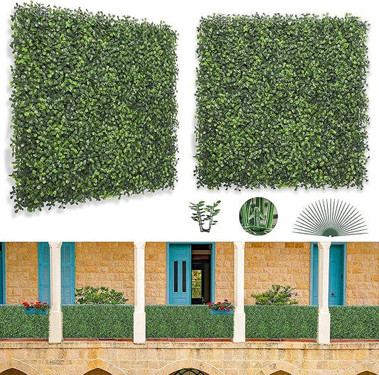 Bybeton Artificial Boxwood Panels,20"x 20" (6pc) 4-Layer Leaves UV-Anti Greenery Wall Backdrop for Indoor Outdoor Privacy Protected and Garden, Balcony,Privacy Fence Screen Decor