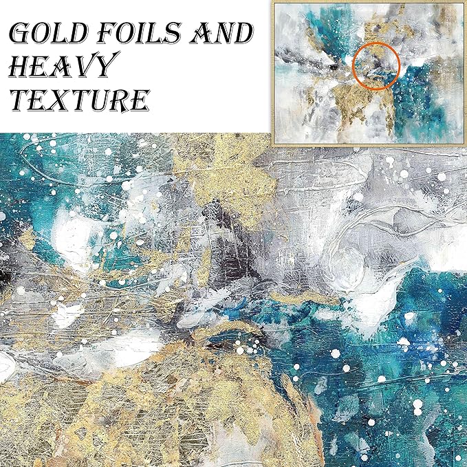 Abstract Canvas Framed Wall Art: Marble Abstract Heavy Texture Pictures Minimalist Painting with Gold Foil for Bedroom (40''W x 30''H, Multiple Sizes)