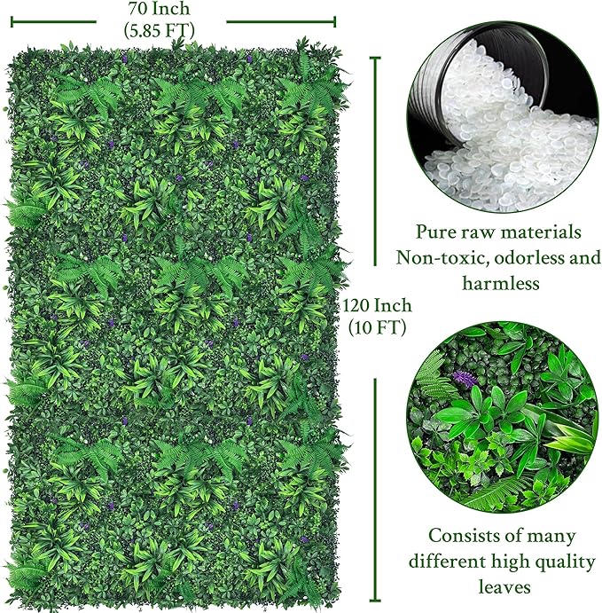 Artificial Greenery Wall Panels: 70'' x 120'' UV-Anti Faux Greennery Grass Wall Privacy Backdrop Fence Screen for Garden Fence Covering Privacy, Outdoor Indoor Home Decor