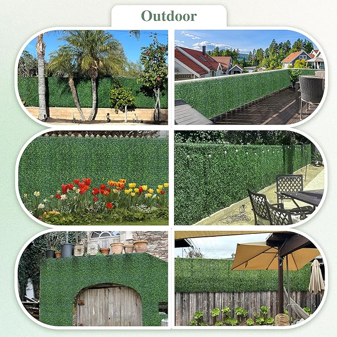 Artificial Greenery Grass Wall Panel, 10x10 Inch 6-Pack (4.2 sqft), UV-Anti Fake Ivy Fence Privacy Screen Green Boxwood Covering for Indoor and Outdoor Home Wall Decor