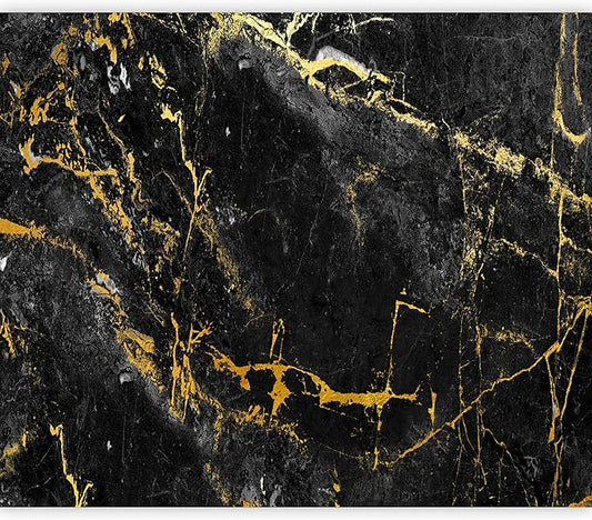 artgeist Wall Mural Stone Wall 77x55 in - XXL Peel and Stick Self-Adhesive Wallpaper Removable Large Sticker Foil Wall Decor Print Picture Design Marble Like Abstract 3D Golden Black f-C-0461-a-a