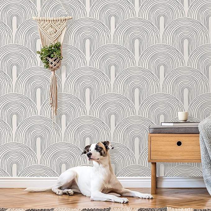 Minimalist Peel and Stick Wallpaper | Removable Self Adhesive Scandinavian Mural | Natural Boho Lines (Sample 24" W x 12" H)