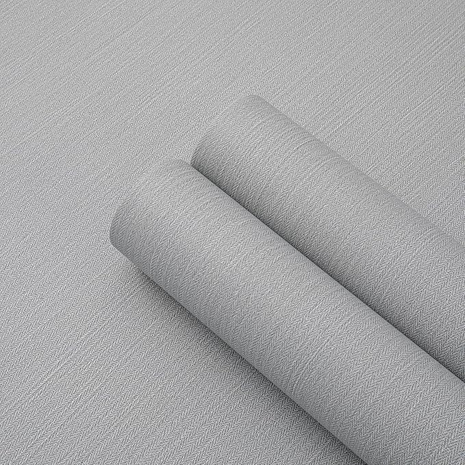24"x393" Grey Grasscloth Peel and Stick Fabric Textured Contact Paper Removable Linen Wallpaper Vintage Matte Frosted Waterproof Sticky Wallpaper for Bedroom Bathroom Kitchen (Gray)