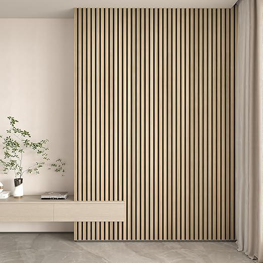 94" L x 24" W Acoustic Wood Wall Paneling, Decorative Sound Proof Panels for and Ceilings, 3D Slat Panels, Wood Slat Panels (Set of 10) (Light Walnut.)