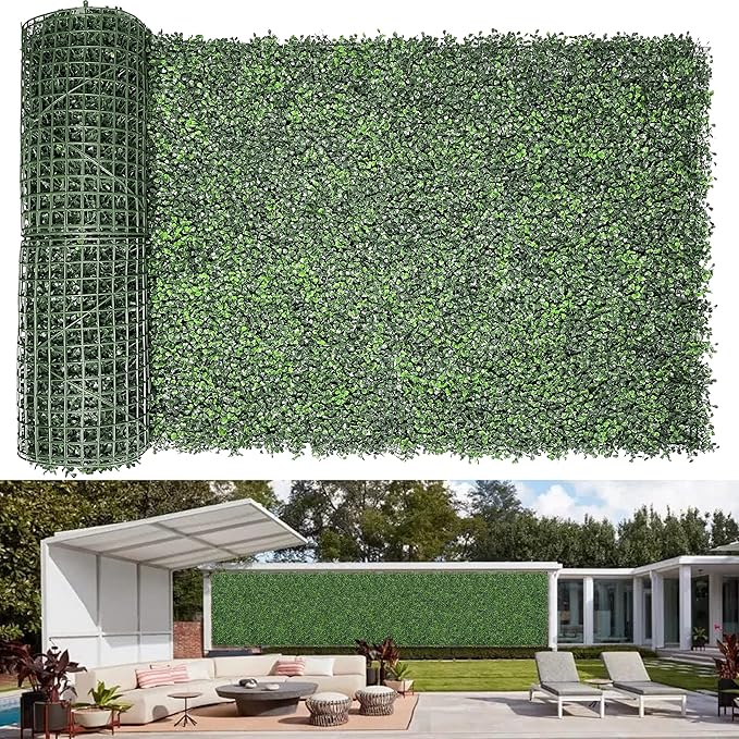 Bybeton Artificial Boxwood Hedge Panel Roll, 48"x120" (40 sqft) UV-Resistant Faux Ivy Privacy Screen for Fence, Garden, Patio, Balcony, Backyard – Realistic Greenery Wall Decor