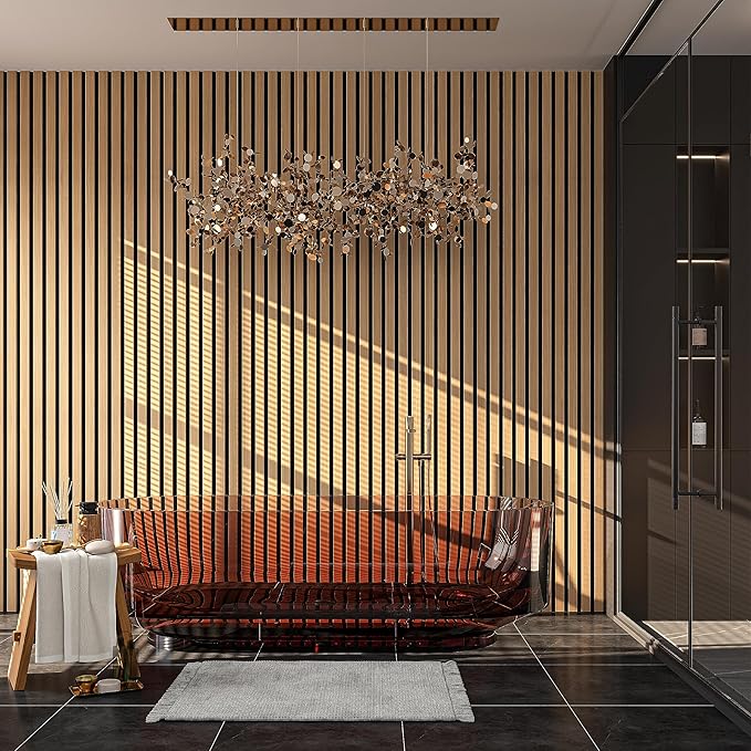 2-Pack 94” x 12.6” Acoustic Wood Wall Panels – 3D Slat Soundproofing for Walls & Ceilings – Elegant Decorative Panels for Modern Interior Design (American Oak)