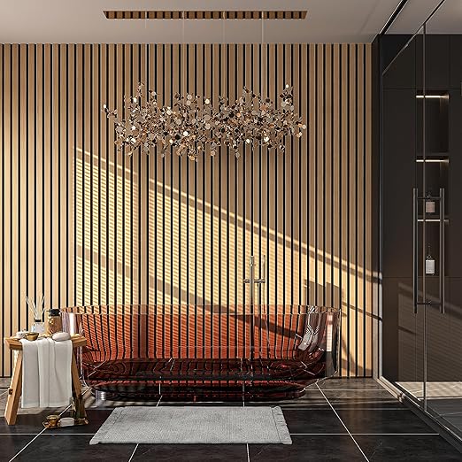 106” x 12.6” Soundproof Acoustic Wood Wall Panels, 3D Slat Paneling, Decorative Panels for Walls and Ceilings, Acoustic Panels for Interior Design (Set of 20) (American Oak)