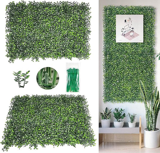 Bybeton Artificial Boxwood Panels,24"x 16" (24pc) 4-Layer Leaves UV-Anti Greenery Grass Wall Backdrop for Indoor Outdoor Privacy Protected and Garden, Balcony,Privacy Fence Screen Decor