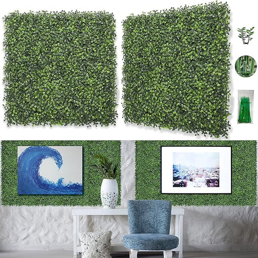 Bybeton Artificial Boxwood Grass Wall Panels,20"x 20"(10Pcs) UV-Anti Grass Backdrop& Greenery Wall Panels for Indoor Outdoor Privacy Protected and Garden, Balcony,Privacy Fence Screen Décor