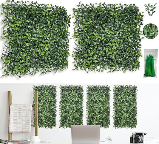Bybeton Artificial Grass Wall Panels,10"x 10" (24pc) UV-Anti Boxwood Panels Greenery Wall Backdrop for Indoor Outdoor Privacy Protected and Garden, Balcony,Privacy Fence Screen Décor