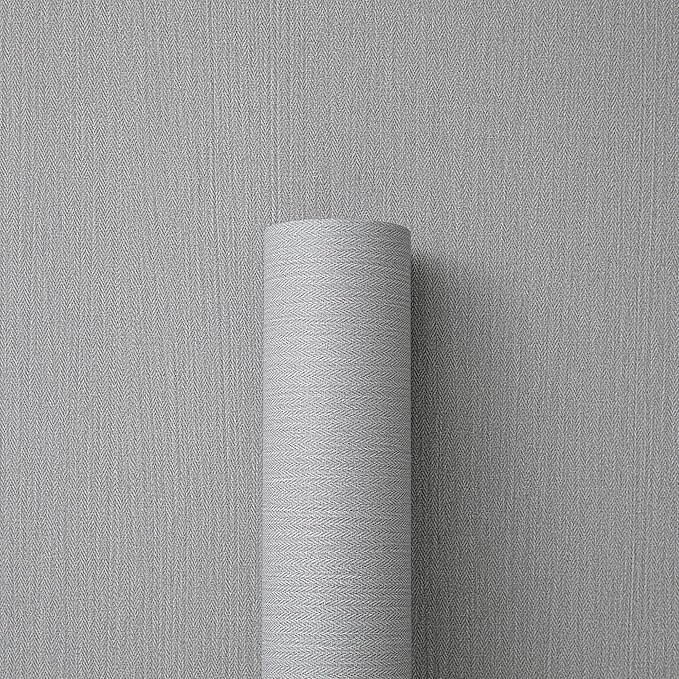 24"x393" Grey Grasscloth Peel and Stick Fabric Textured Contact Paper Removable Linen Wallpaper Vintage Matte Frosted Waterproof Sticky Wallpaper for Bedroom Bathroom Kitchen (Gray)