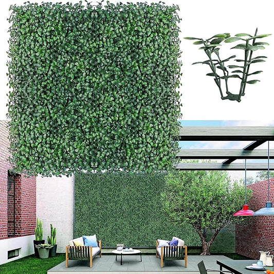 Artificial Boxwood Hedge Wall Panels: 20 X 20 in 26P UV-Anti More Dense Greenery Grass Wall Backdrop Panels for Indoor Outdoor Green Wall Decor & Ivy Fence Covering Privacy