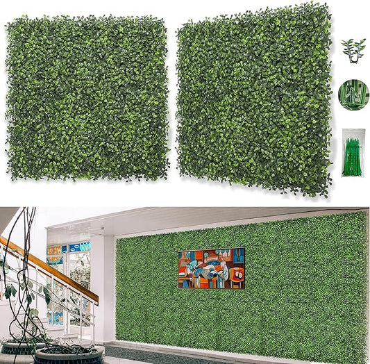 Bybeton Artificial Boxwood Grass Wall Panels,6 Pack 20"x 20" UV-Anti Grass Backdrop& Greenery Wall Panels for Indoor Outdoor Privacy Protected and Garden, Balcony,Privacy Fence Screen Décor