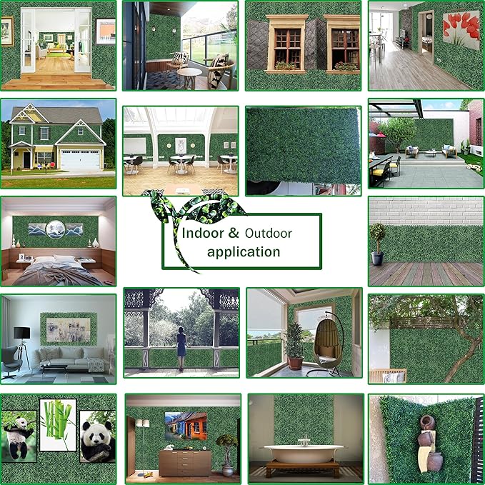 Artificial Boxwood Wall Panels: 20 X 20 in 8P UV-Anti Yellow-Green Color Faux Greenery Grass Wall Backdrop Panels for Indoor Outdoor Home Decor & Ivy Fence Covering Privacy
