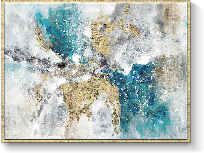 Abstract Canvas Framed Wall Art: Marble Abstract Heavy Texture Pictures Minimalist Painting with Gold Foil for Bedroom (40''W x 30''H, Multiple Sizes)