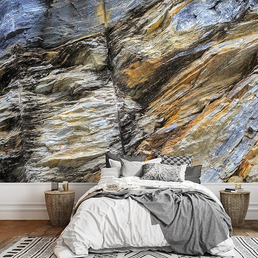 wall26 Removable Wall Sticker/Wall Mural Vibrant Rock Granite Stone Wall Abstract Shapes Digital Art Modern Art Panorama Multicolor Relax/Calm for Living Room, Bedroom, Office - 66x96 inches