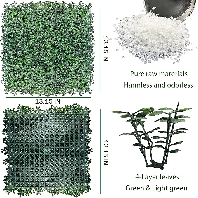 Artificial Grass Wall Panels Backdrop,13.15 X 13.15 in 12P (14.5 sqft) UV-Anti New Bottom Plate Greenery Boxwood Panels for Indoor Outdoor Green Wall Decor & Ivy Fence Covering Privacy