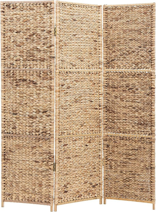 MyGift Handwoven Seagrass 3 Panel Room Divider Screen with Wood Frame, 6FT Folding Partition Room Divider, Brown 57.25''W x 70''H